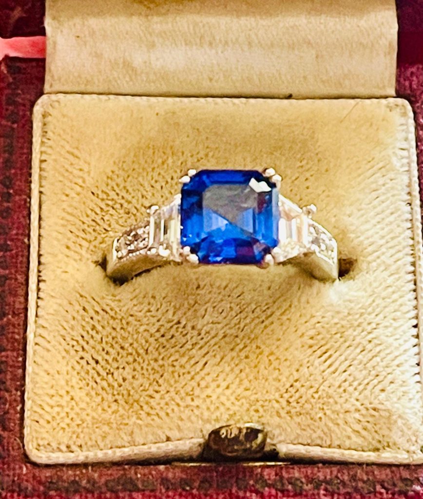 Vintage blue sapphire radiant cut Ring- Sterling silver size 5 ring for her