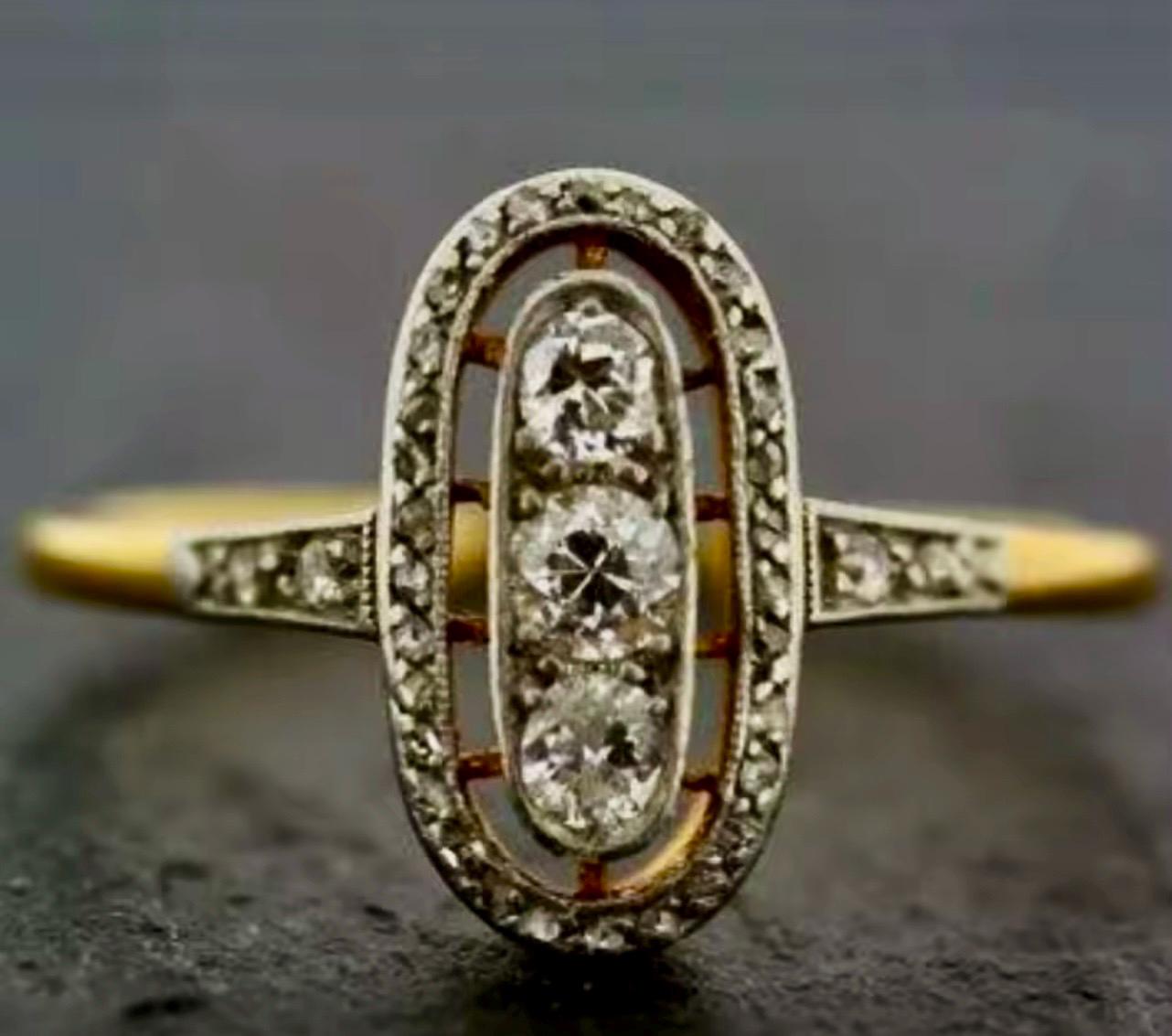 Antique Art Deco Style Ring: Edwardian 14kt yellow gold ring - Image 9