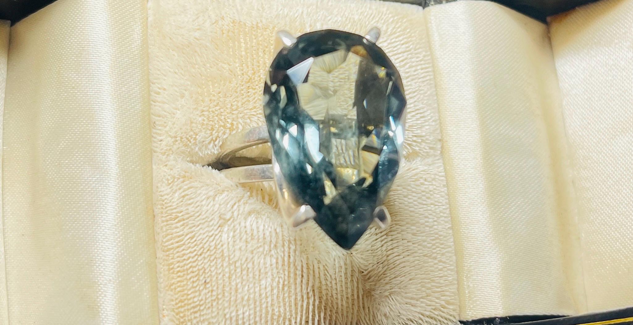 Smoky blue topaz ring: statement Sterling Silver ring, Size 9 - Image 3