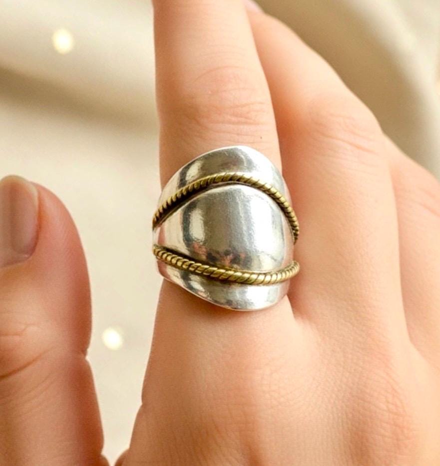 Sterling Silver and 18k yellow gold Dome Ring, Size 7 for her