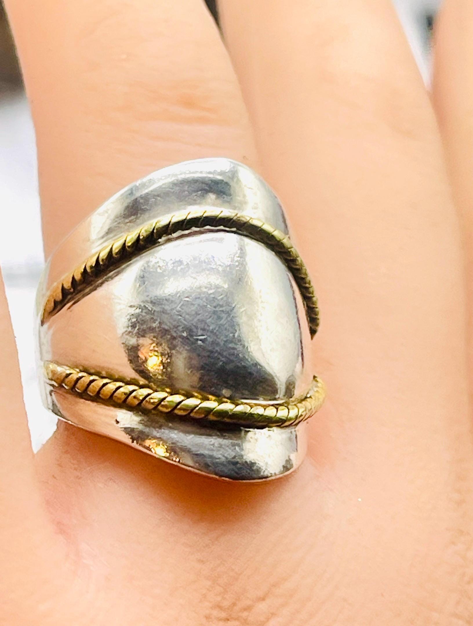 Sterling Silver and 18k yellow gold Dome Ring, Size 7 for her - Image 10