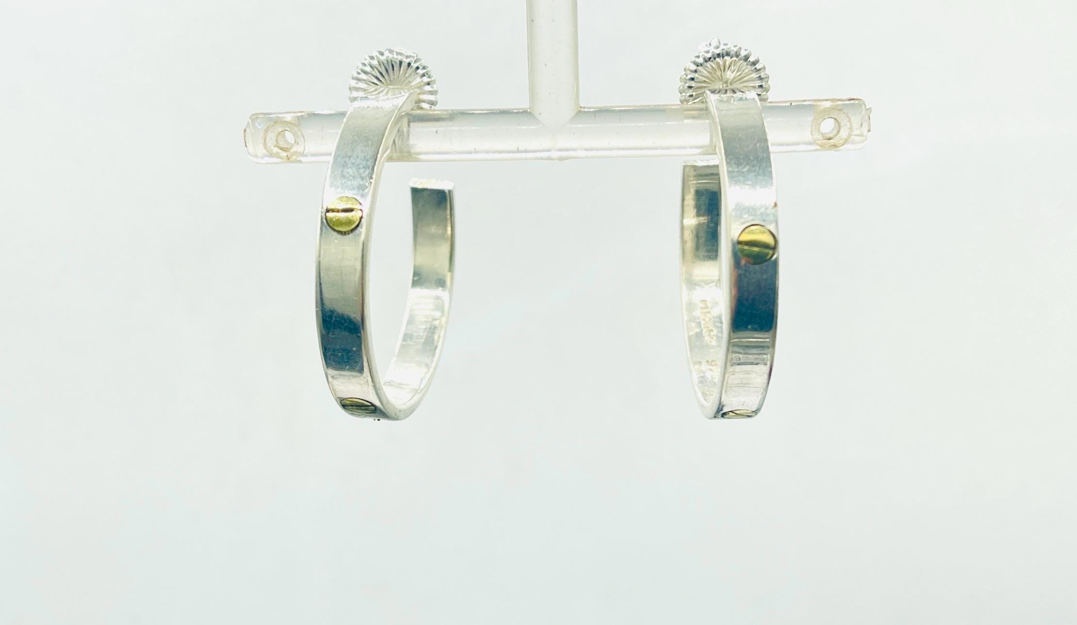 Solid Sterling Silver 18k gold Hoop Earrings: .925 Italy Silver, 3cm - Image 3