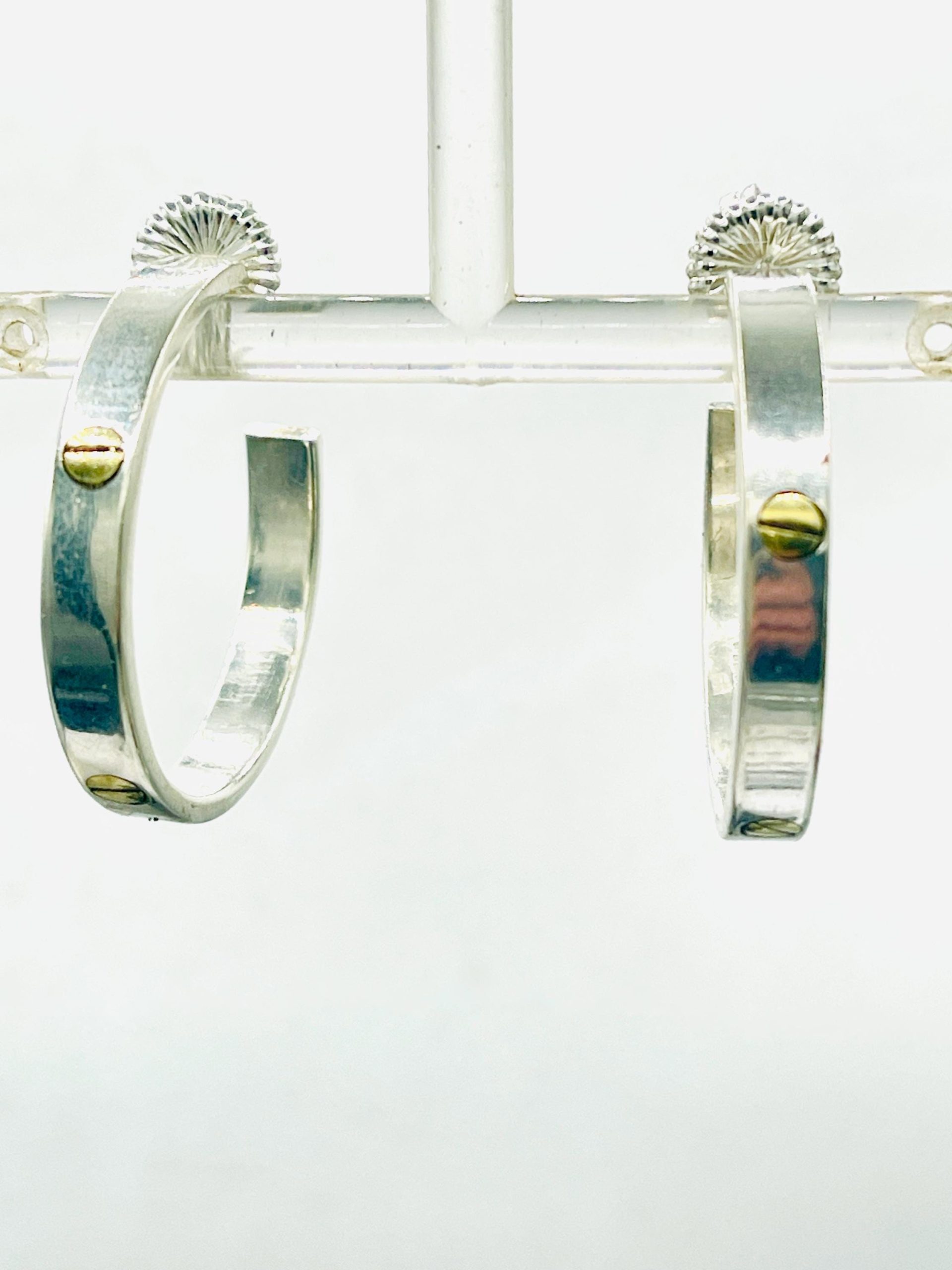 Solid Sterling Silver 18k gold Hoop Earrings: .925 Italy Silver, 3cm - Image 7