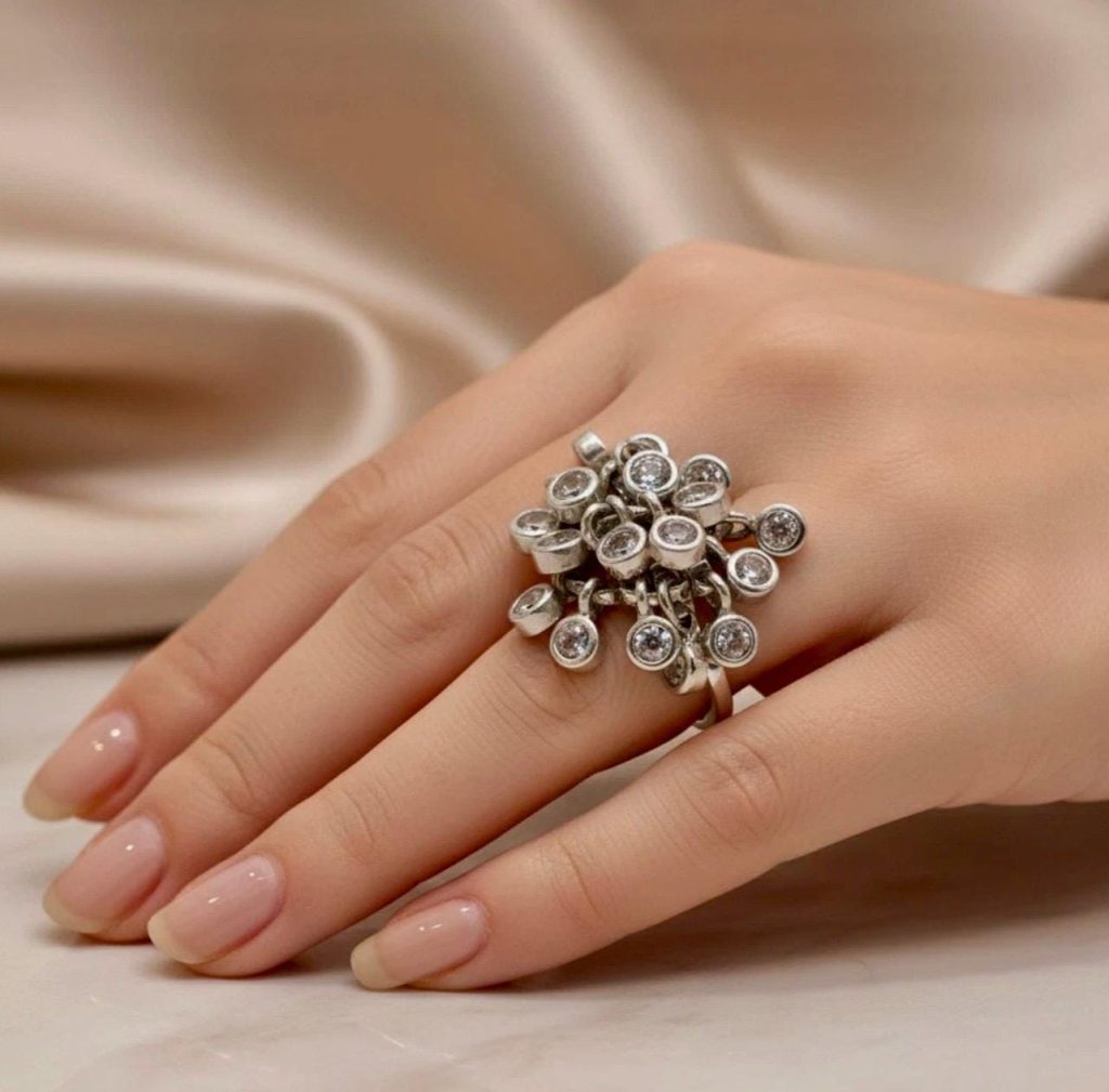 Unique white zircon gemstone Ring: solid sterling silver  ring Size 6