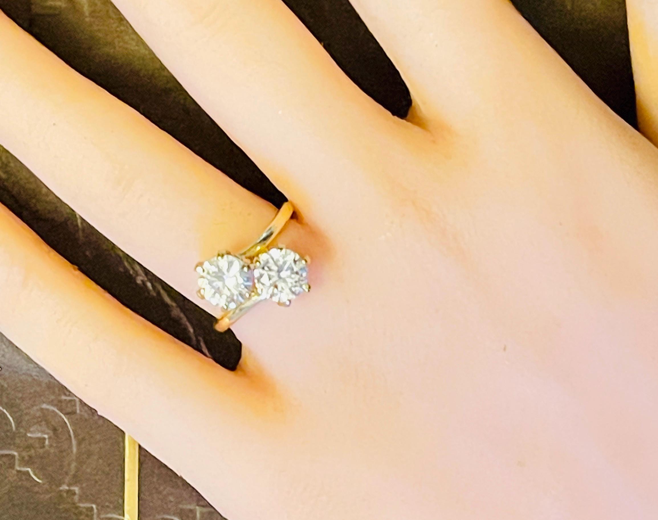 Vintage Toi et Moi Bypass Ring: 14k Yellow Gold Vermeil, Two Carat Cubic Zirconia - Image 8