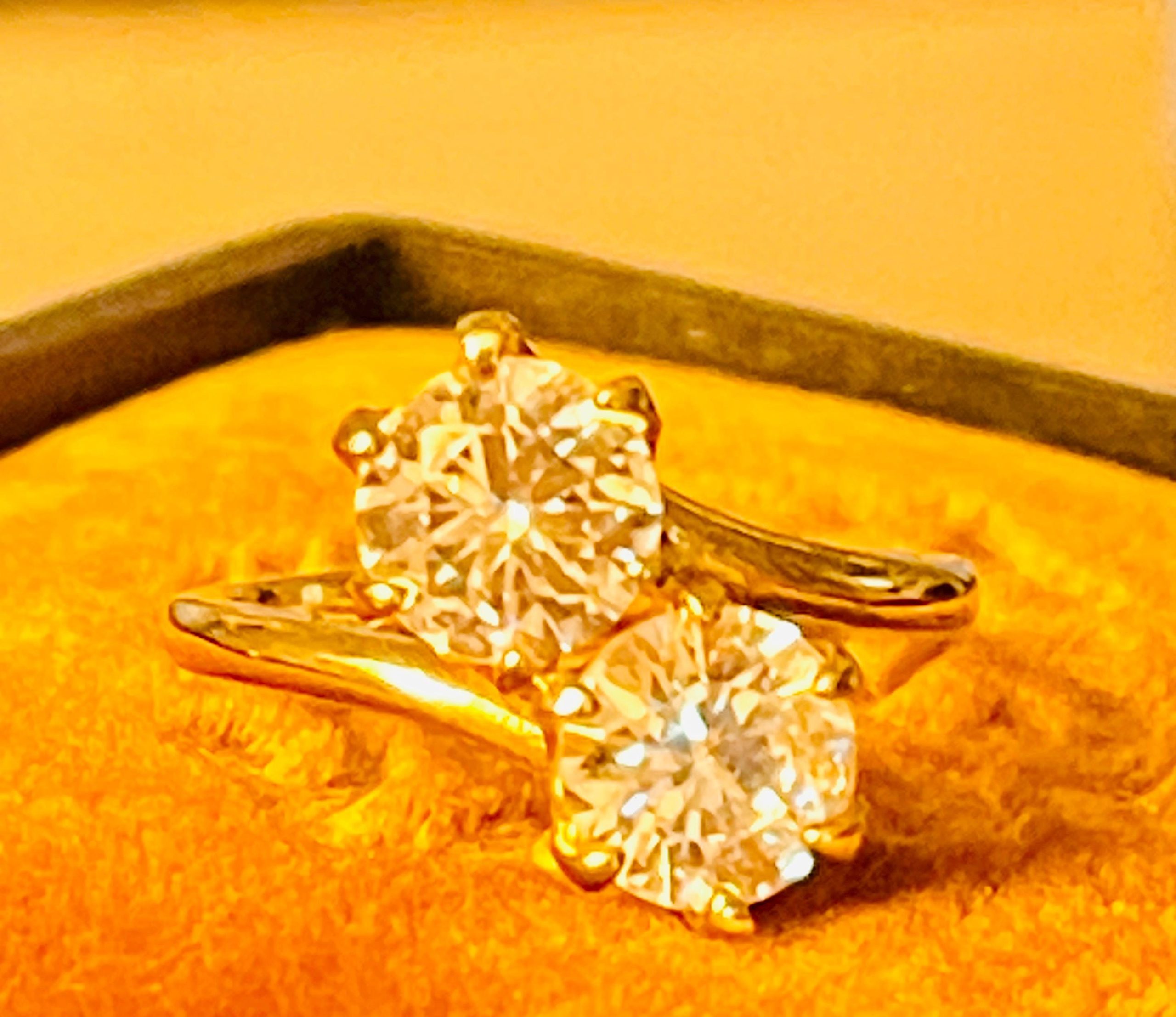Vintage Toi et Moi Bypass Ring: 14k Yellow Gold Vermeil, Two Carat Cubic Zirconia - Image 9