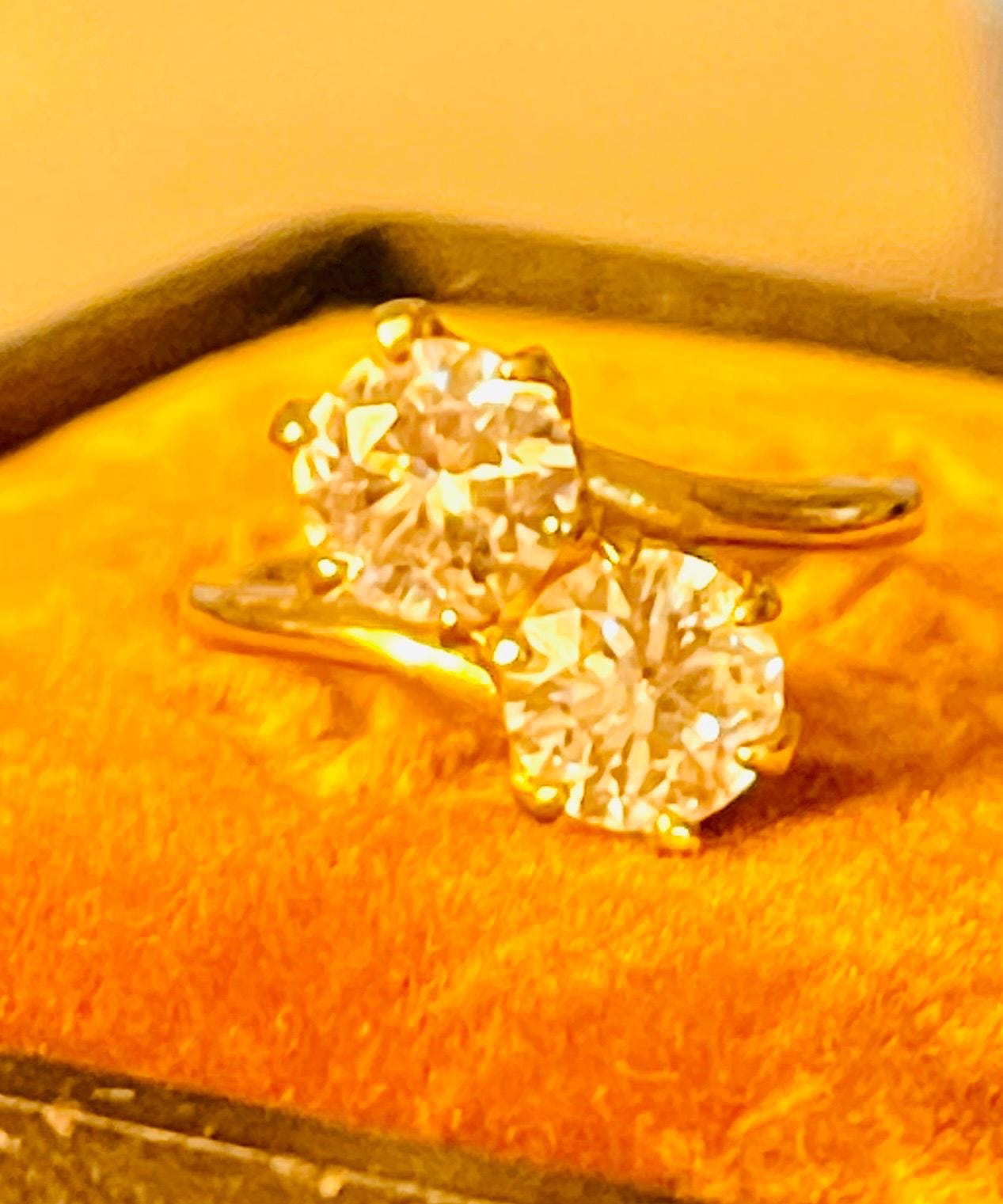 Vintage Toi et Moi Bypass Ring: 14k Yellow Gold Vermeil, Two Carat Cubic Zirconia - Image 6