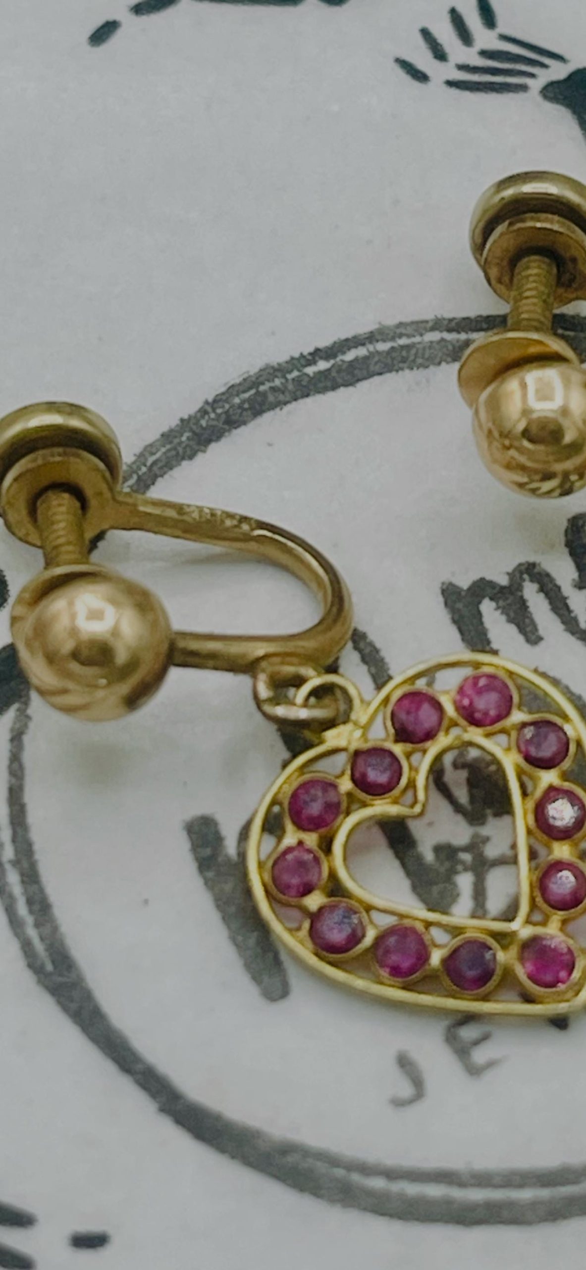 Ruby 14kt Yellow Gold heart Drop Earrings: Mothers Day Earrings for her - Image 8