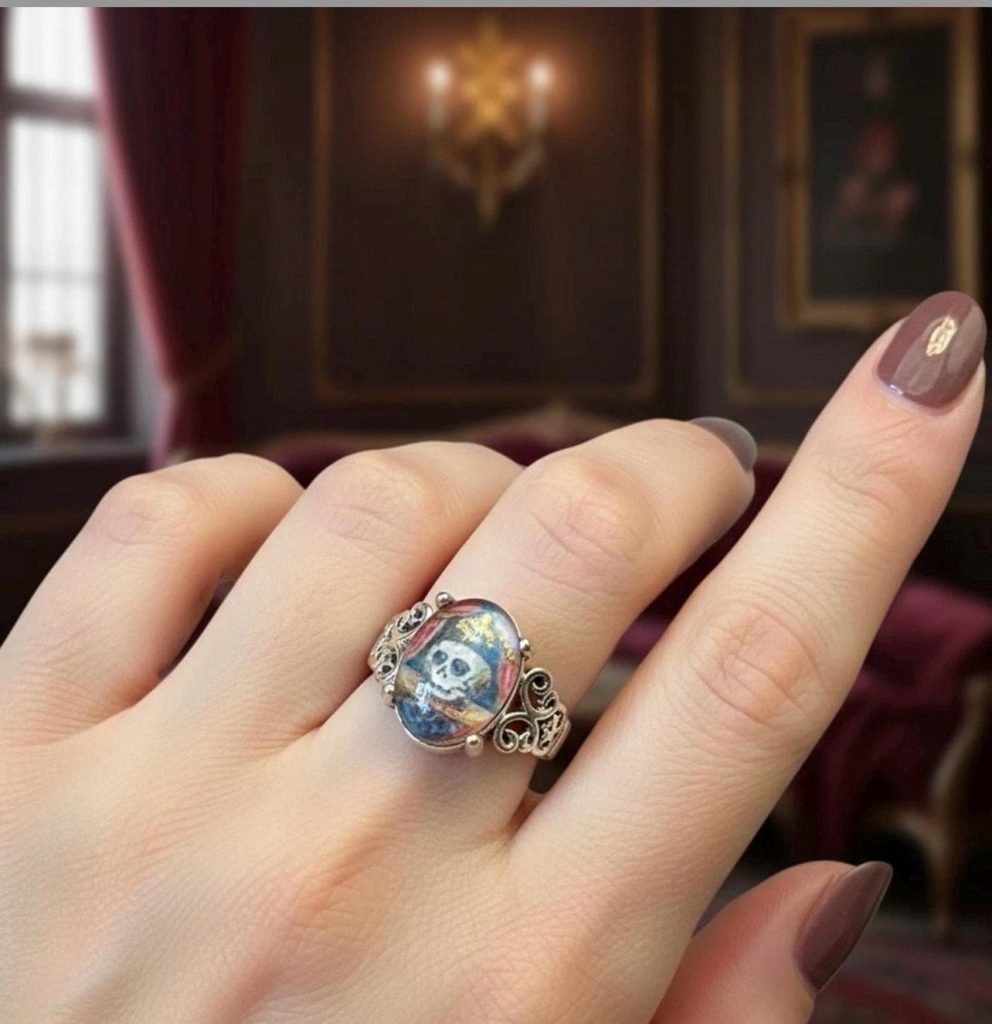 Victorian Memento Mori Skull Ring: Sterling silver Mourning Jewelry