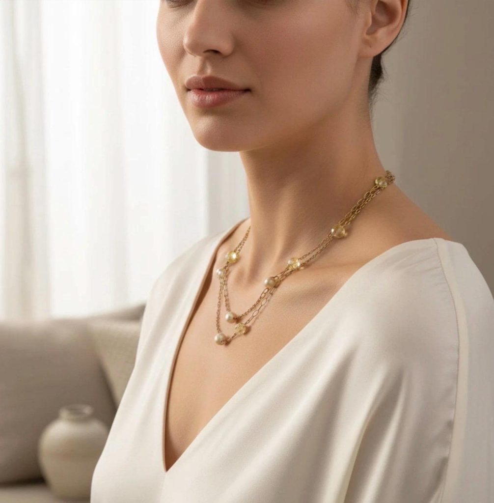 14K Yellow Gold Necklace: Vintage Yellow Sapphire & Pearl Everyday Jewelry