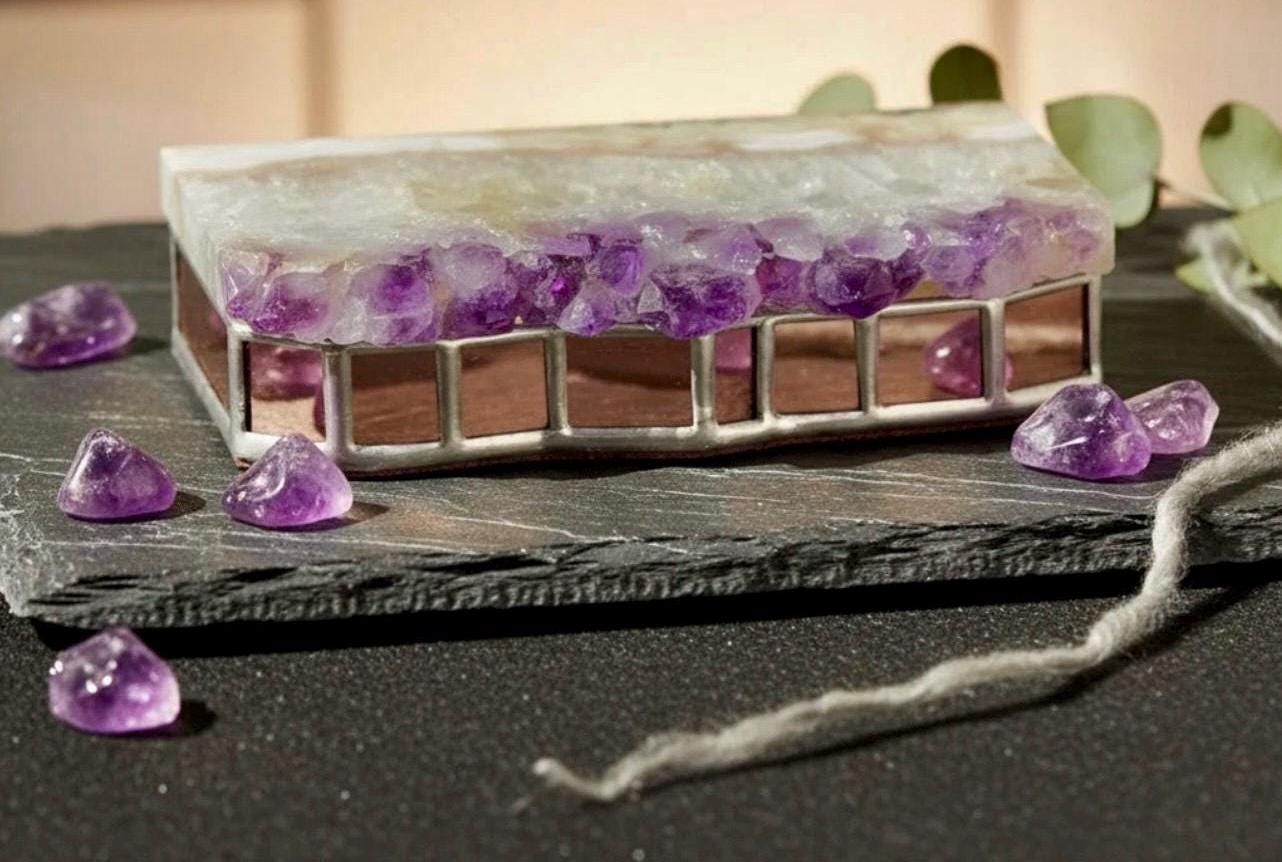 Amethyst Geode Stained Glass Jewelry Box: Handmade Crystal Keepsake - Image 8