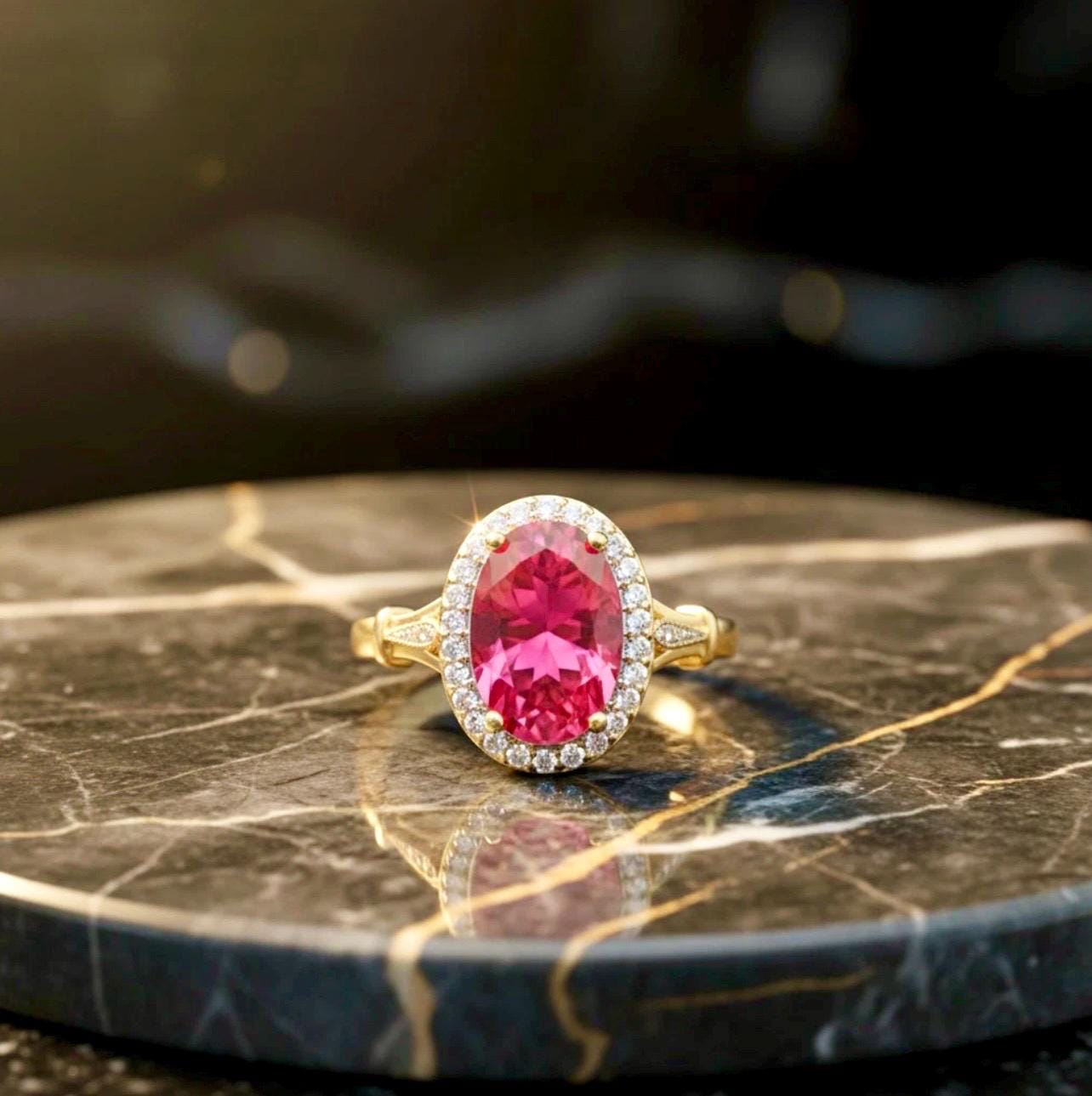 14k yellow gold vermeil Pink Tourmaline Ring - Size 7.5