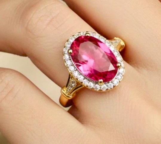 14k yellow gold vermeil Pink Tourmaline Ring - Size 7.5 - Image 2