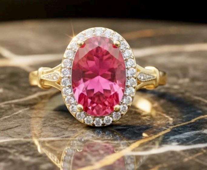 14k yellow gold vermeil Pink Tourmaline Ring - Size 7.5 - Image 3