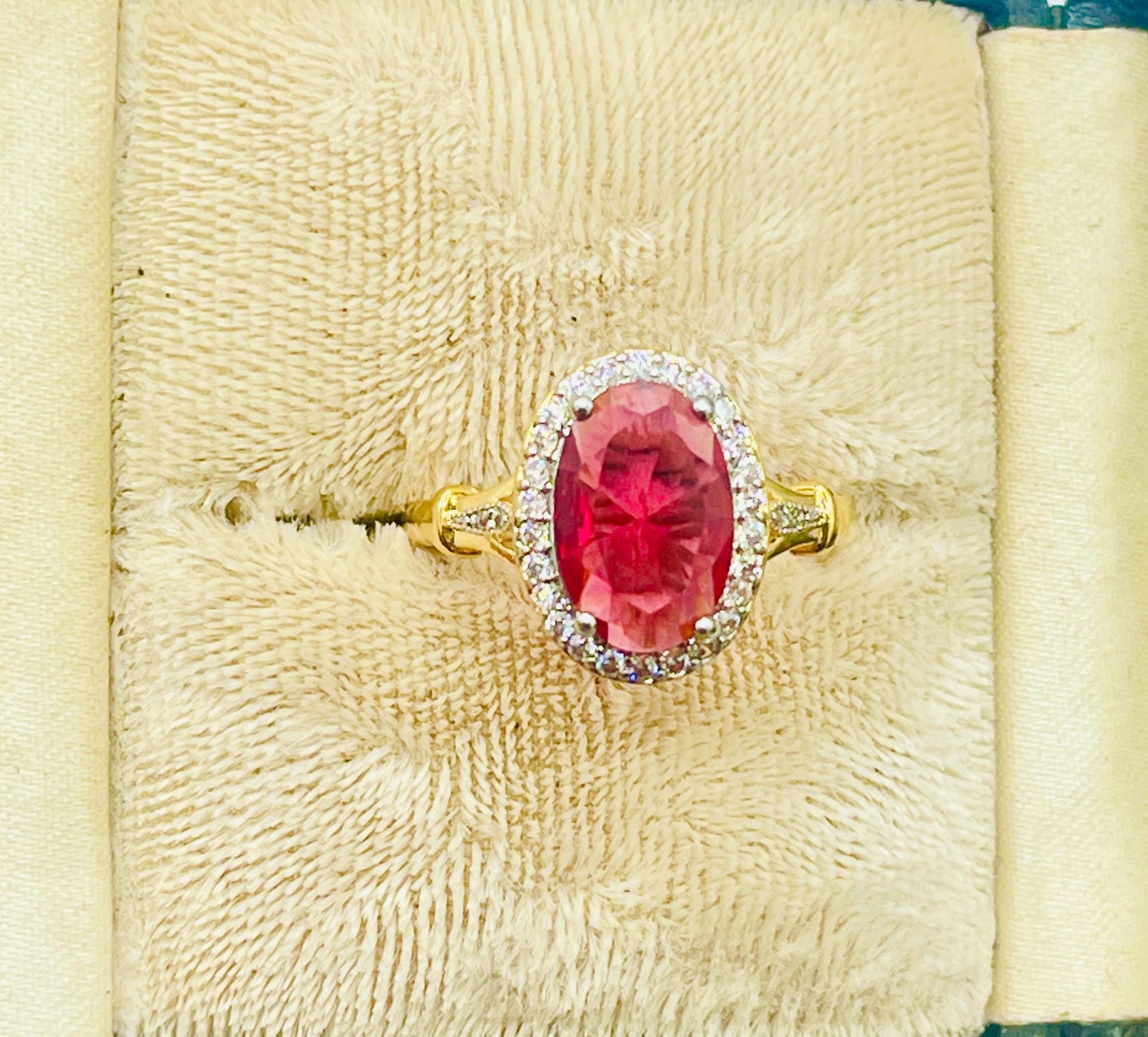 14k yellow gold vermeil Pink Tourmaline Ring - Size 7.5 - Image 7