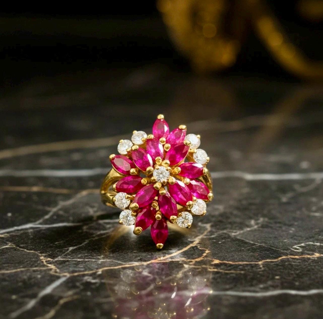 Pink Sapphire diamond yellow gold vermeil Ring: Anniversary Ring, Size 9.5
