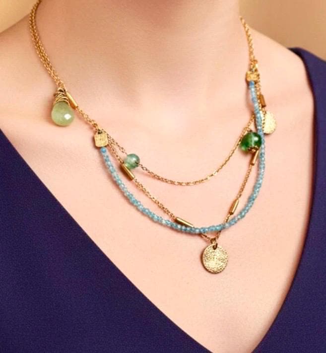 Victorian Lovers Eye Pendant Necklace: Aquamarine, Peridot & Gold Coin