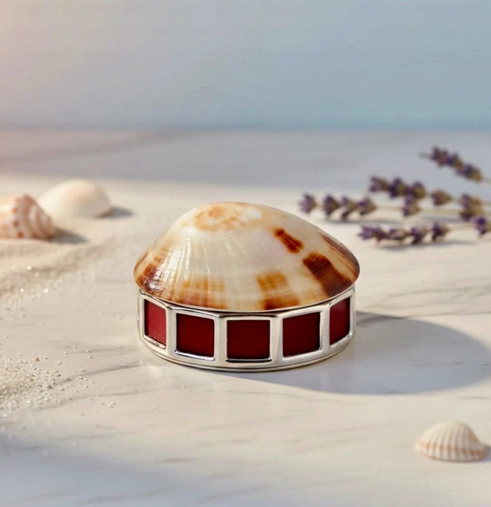 Seashell Stained Glass Jewelry Box: Handmade Trinket Keepsake with Suede Base