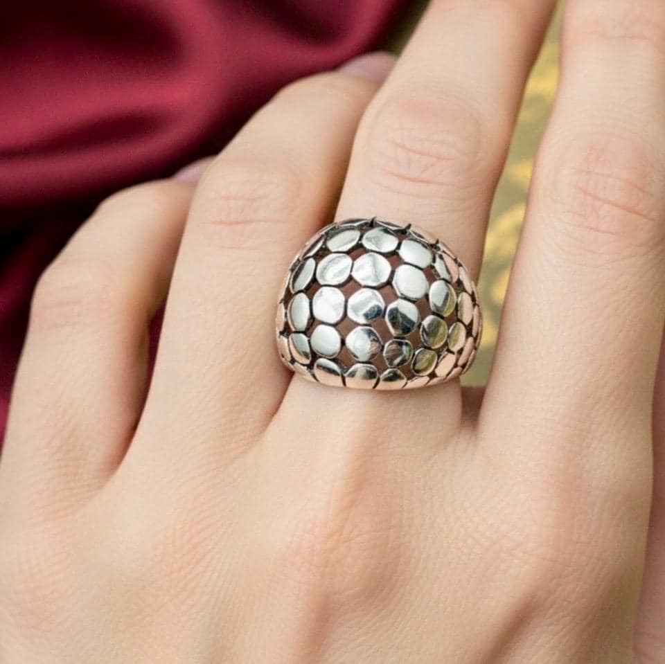 Sterling Silver Domed Dots statement Ring: size 8
