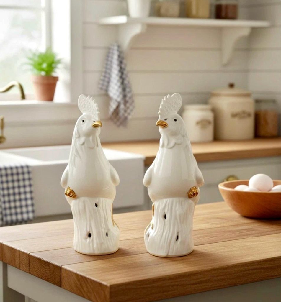 A pair of Japanese Chinoiserie white porcelain roosters
