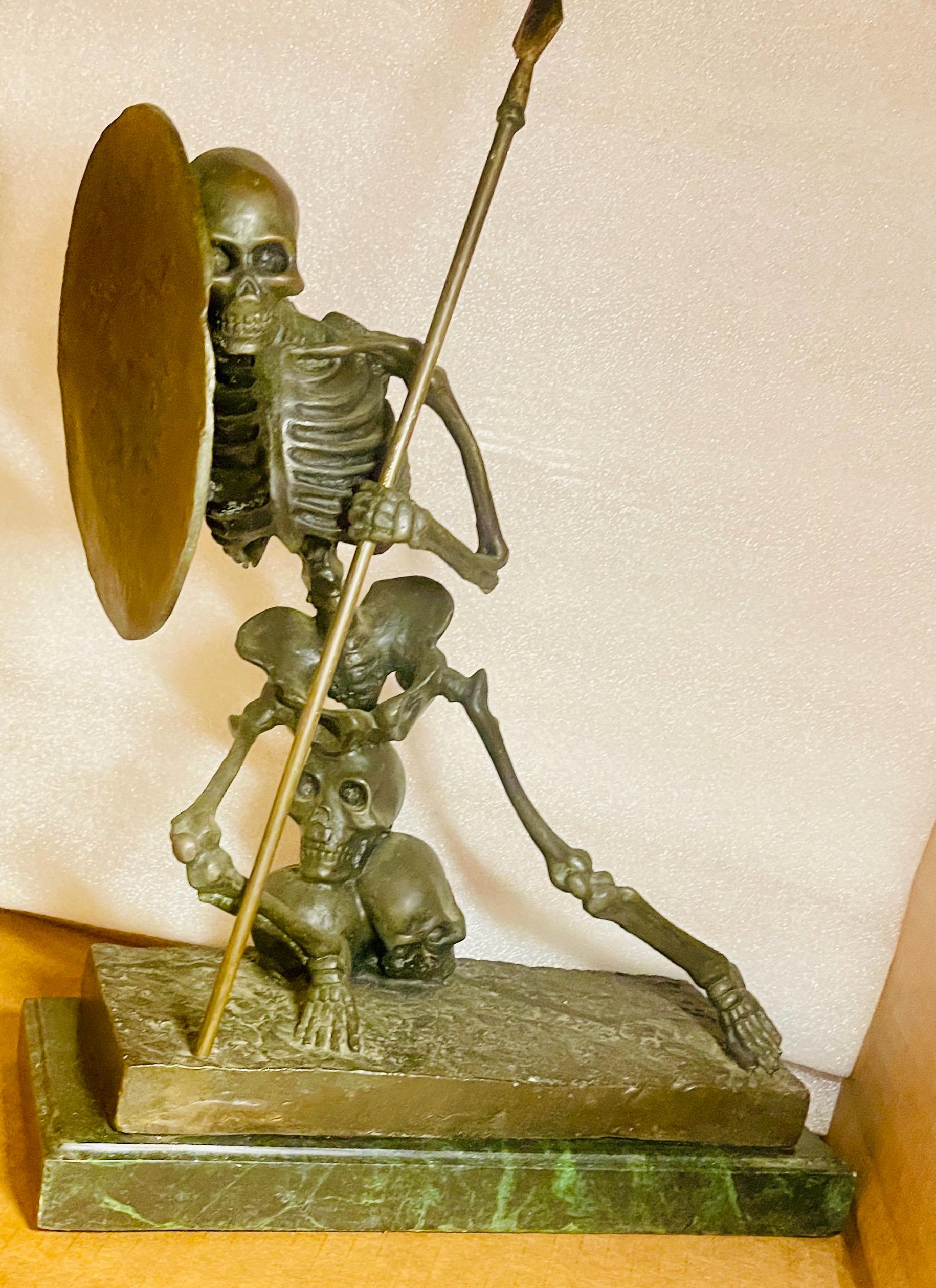 Bronze Warrior Skeleton Sculpture – Memento Mori Art, Milo Artist, Marble Base - Image 8