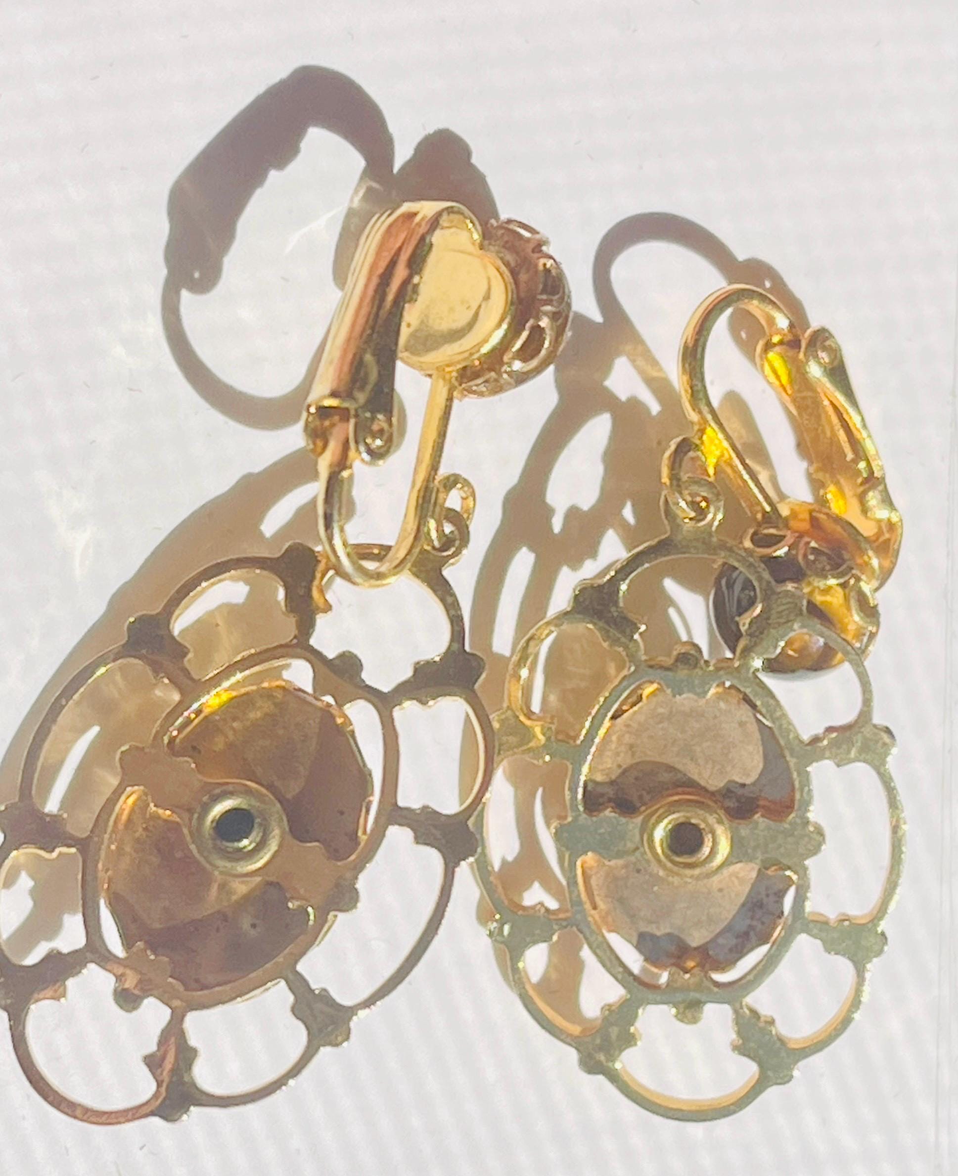 Tigers eye 14k yellow gold clip on earrings - Image 3