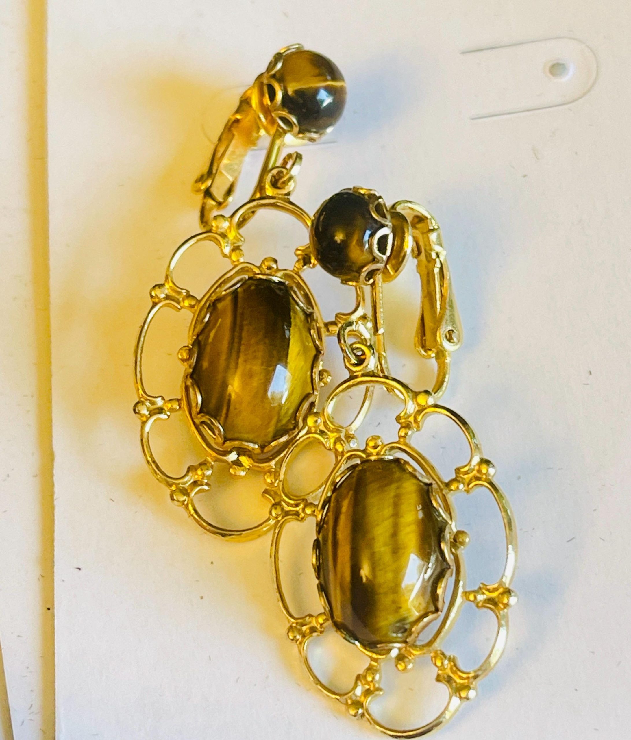 Tigers eye 14k yellow gold clip on earrings - Image 5
