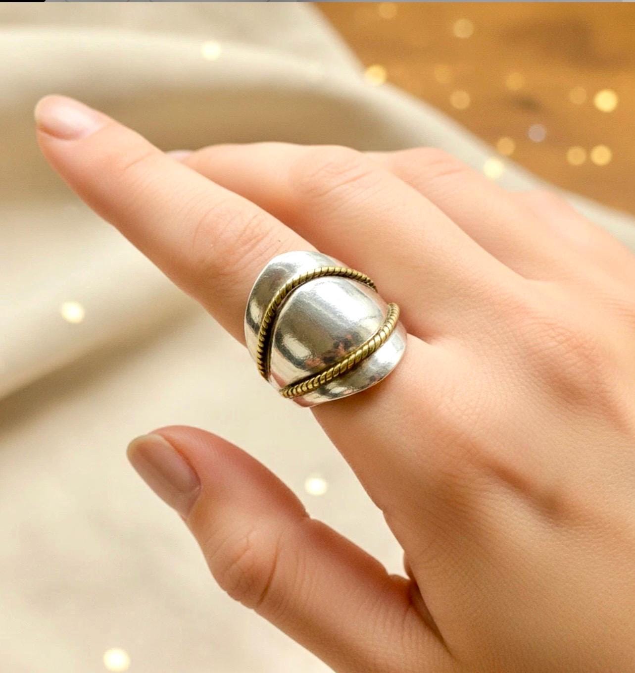 Sterling Silver and 18k yellow gold Dome Ring, Size 7 for her - Image 2