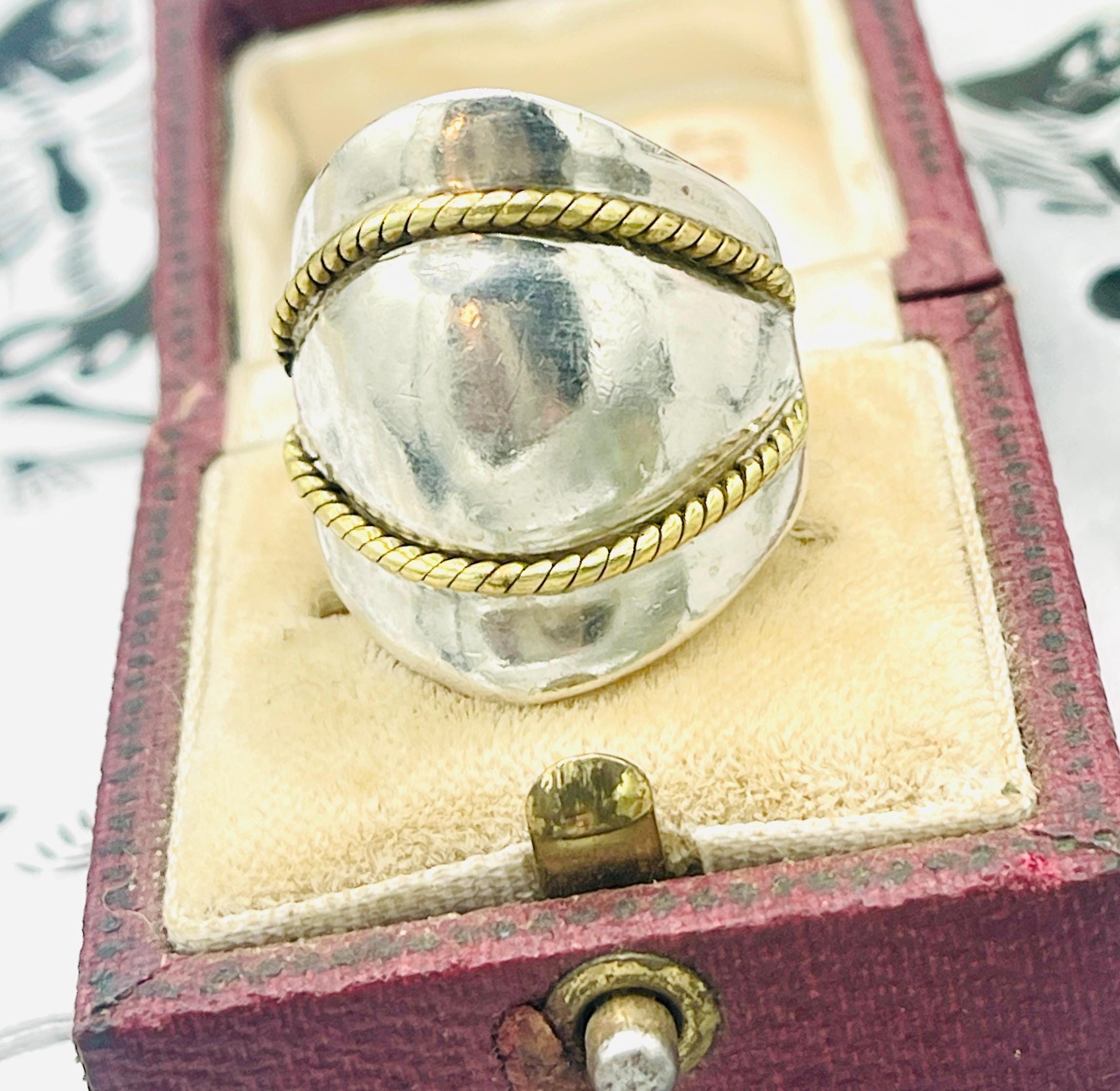 Sterling Silver and 18k yellow gold Dome Ring, Size 7 for her - Image 6