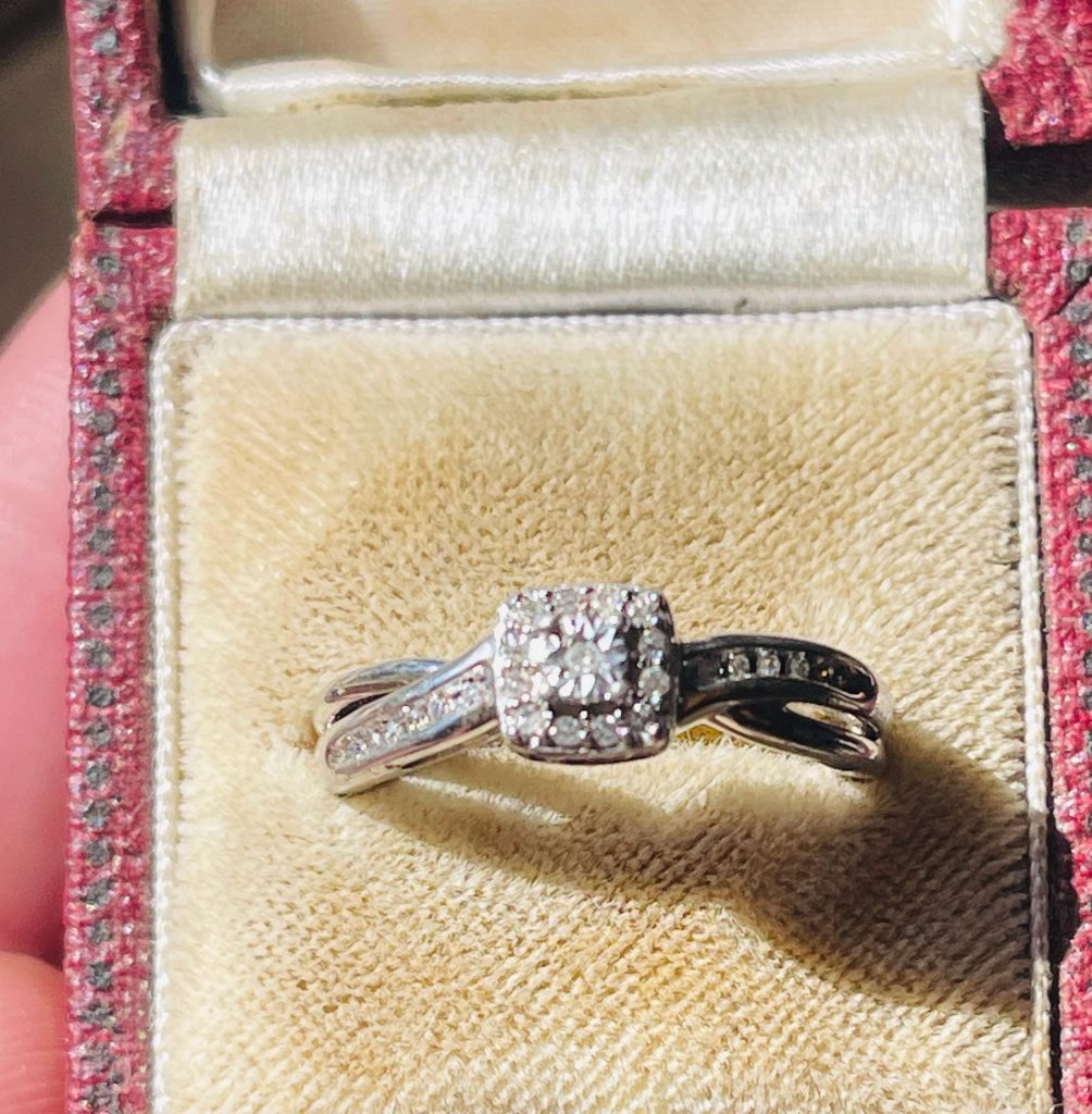 Engagement ring- vintage natural diamonds sterling silver size 6.5