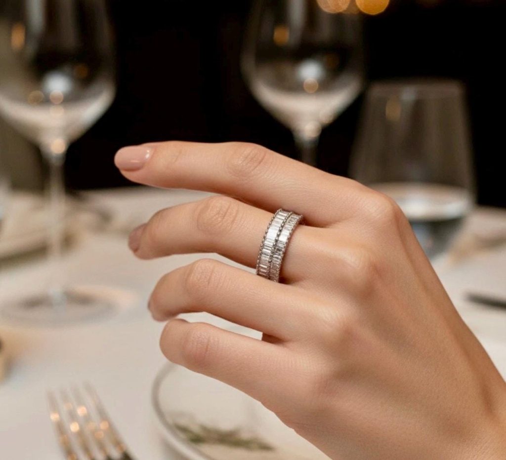 Natural Diamond engagement Ring - Sterling Silver Size 9 diamond band