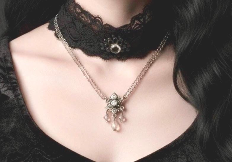 Victorian Sterling Silver Gothic Necklace: Rock Crystal Pendant, Georgian Era
