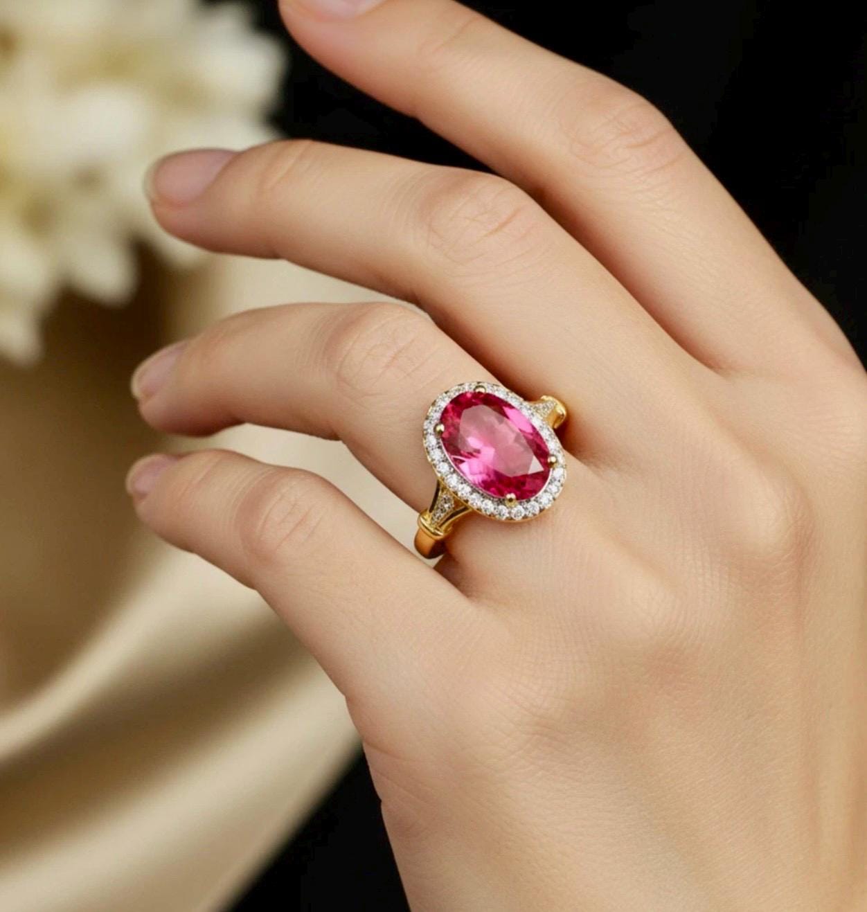 14k yellow gold vermeil Pink Tourmaline Ring - Size 7.5 - Image 4
