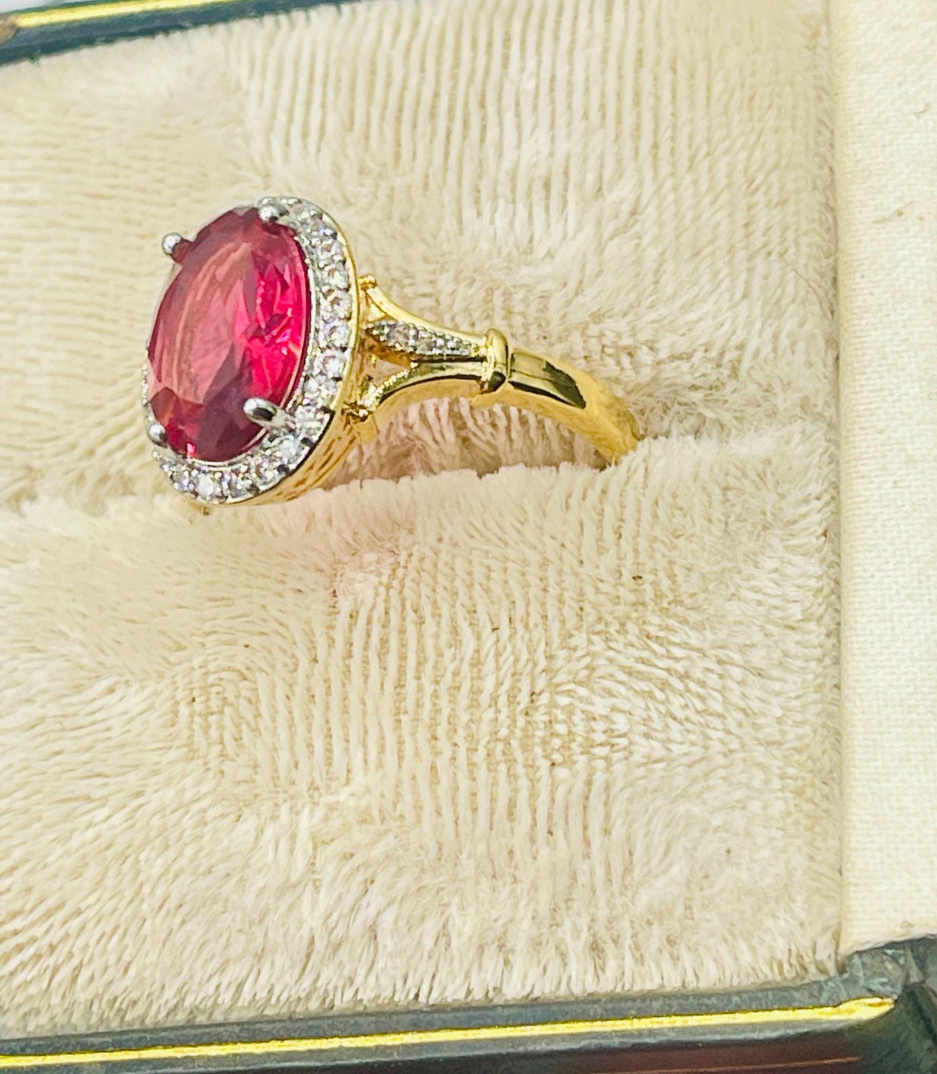 14k yellow gold vermeil Pink Tourmaline Ring - Size 7.5 - Image 8