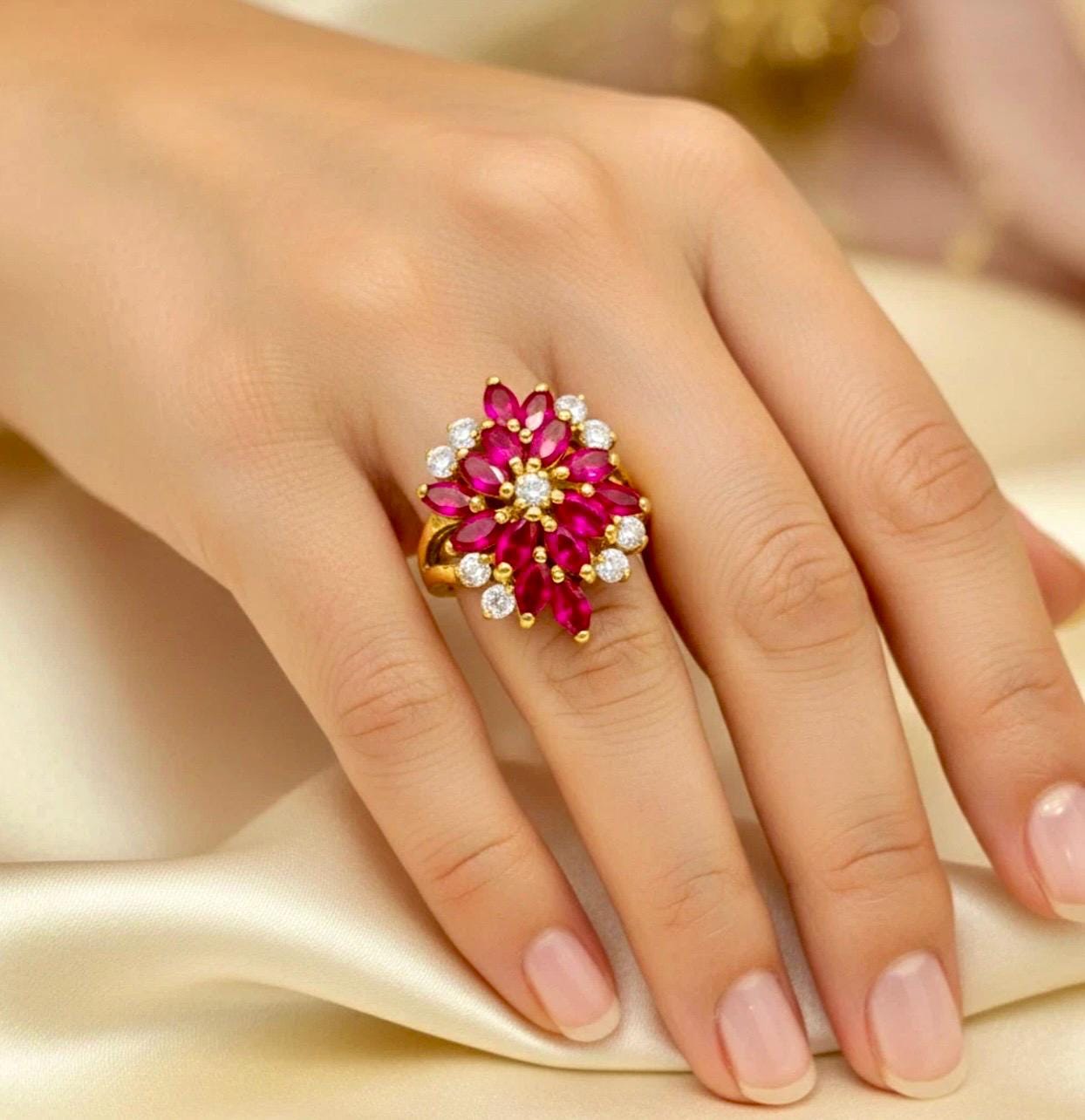Pink Sapphire diamond yellow gold vermeil Ring: Anniversary Ring, Size 9.5 - Image 8
