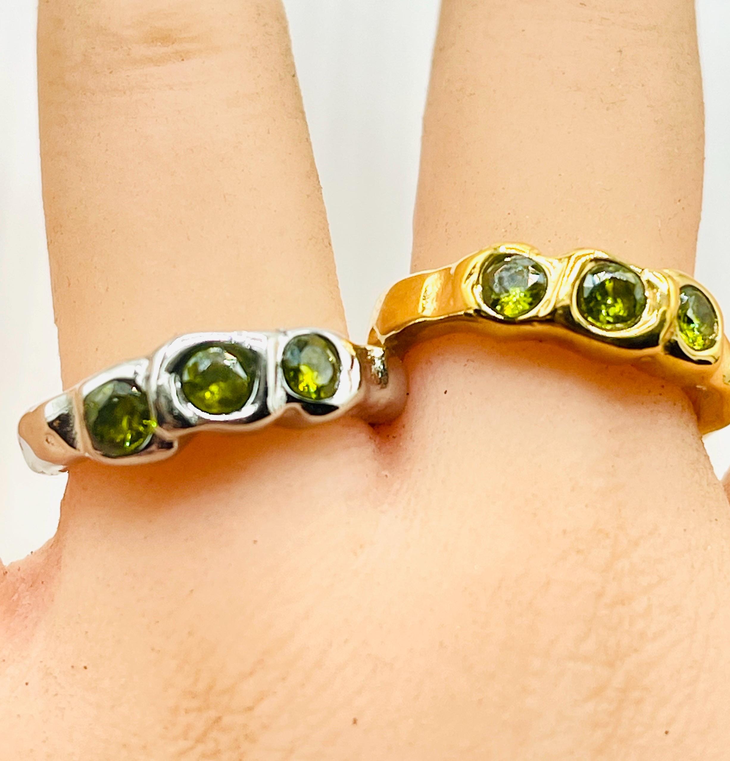 Green gemstone Ring: Organic 18K Gold, Faceted Green Stones, Artist Series - Image 5