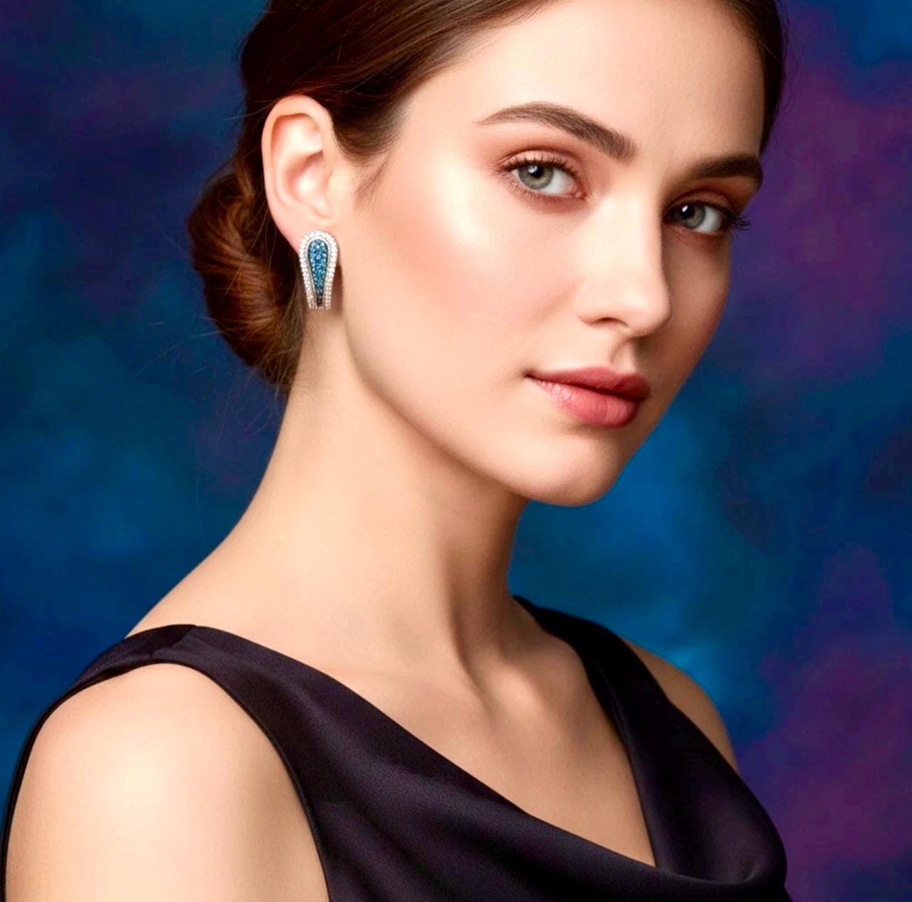 Reversible Blue White Diamond Hoop Earrings – Solid Gold Huggies - Image 10