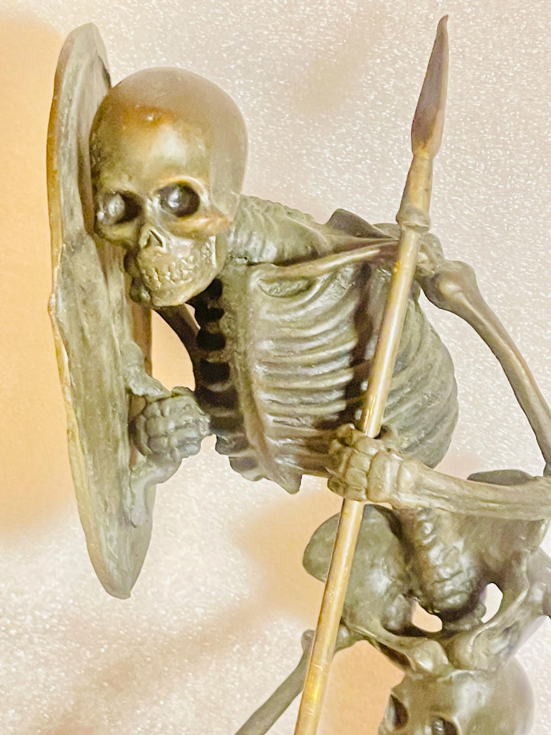 Bronze Warrior Skeleton Sculpture – Memento Mori Art, Milo Artist, Marble Base - Image 7