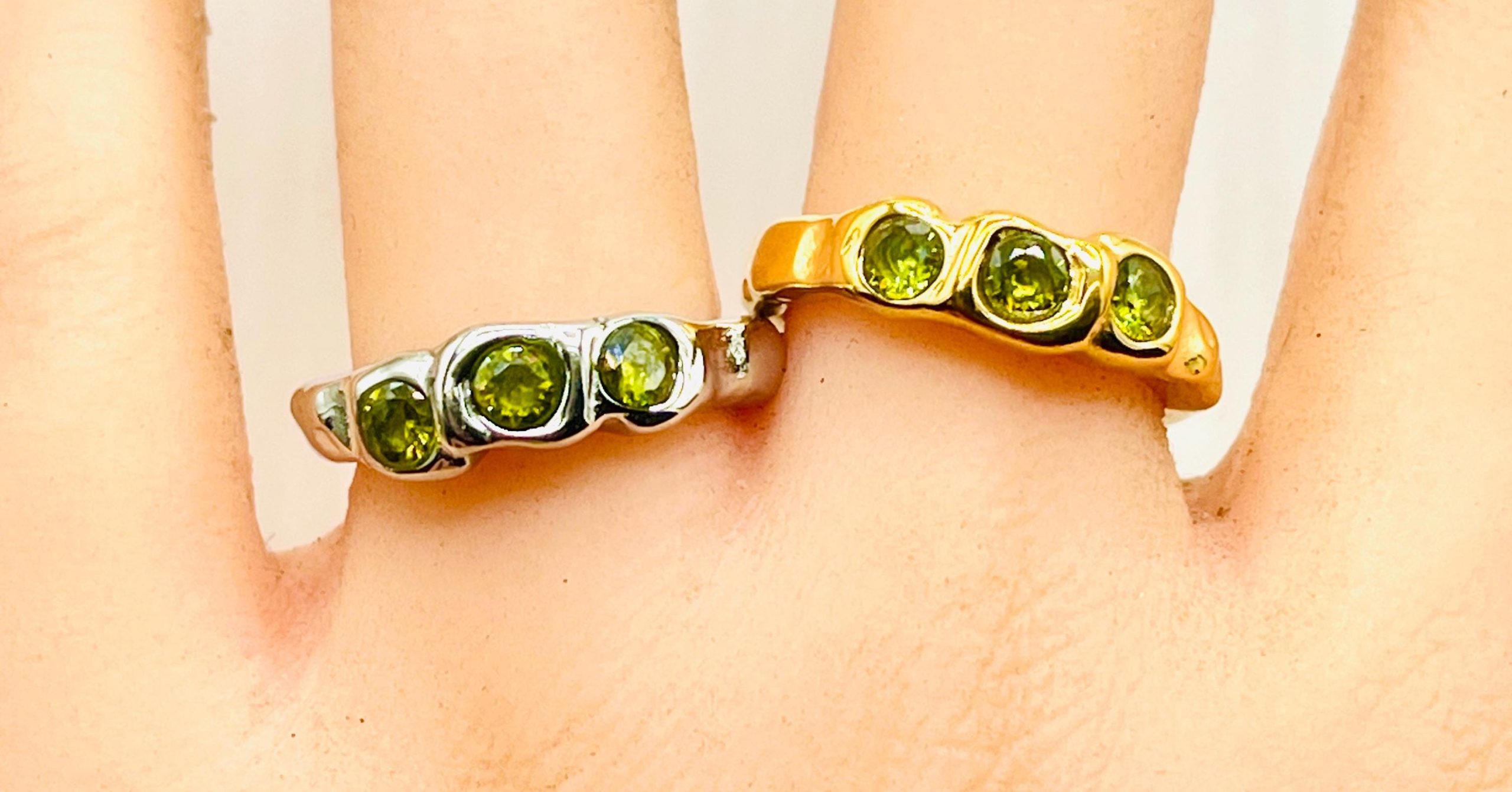 Green gemstone Ring: Organic 18K Gold, Faceted Green Stones, Artist Series