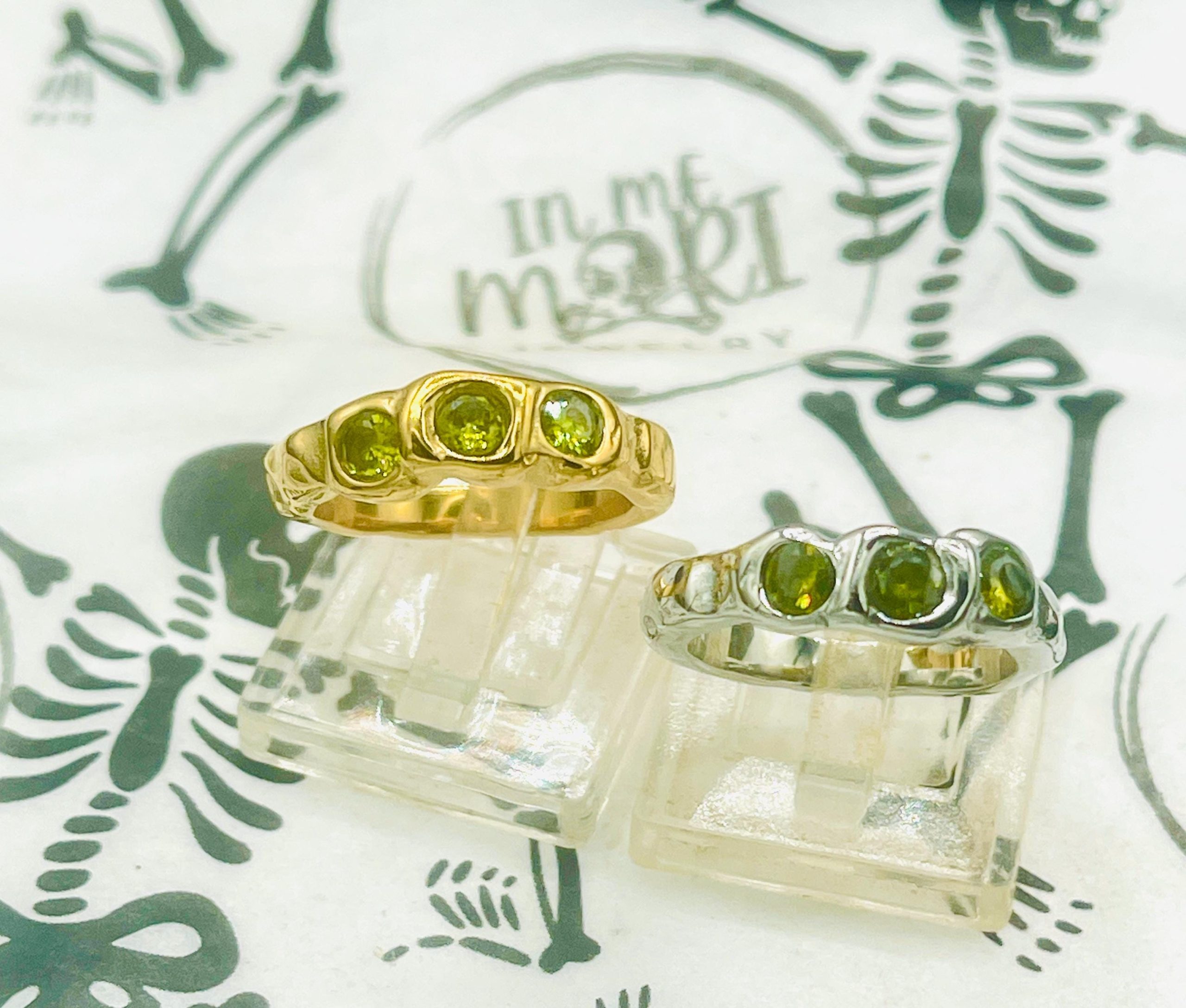 Green gemstone Ring: Organic 18K Gold, Faceted Green Stones, Artist Series - Image 2