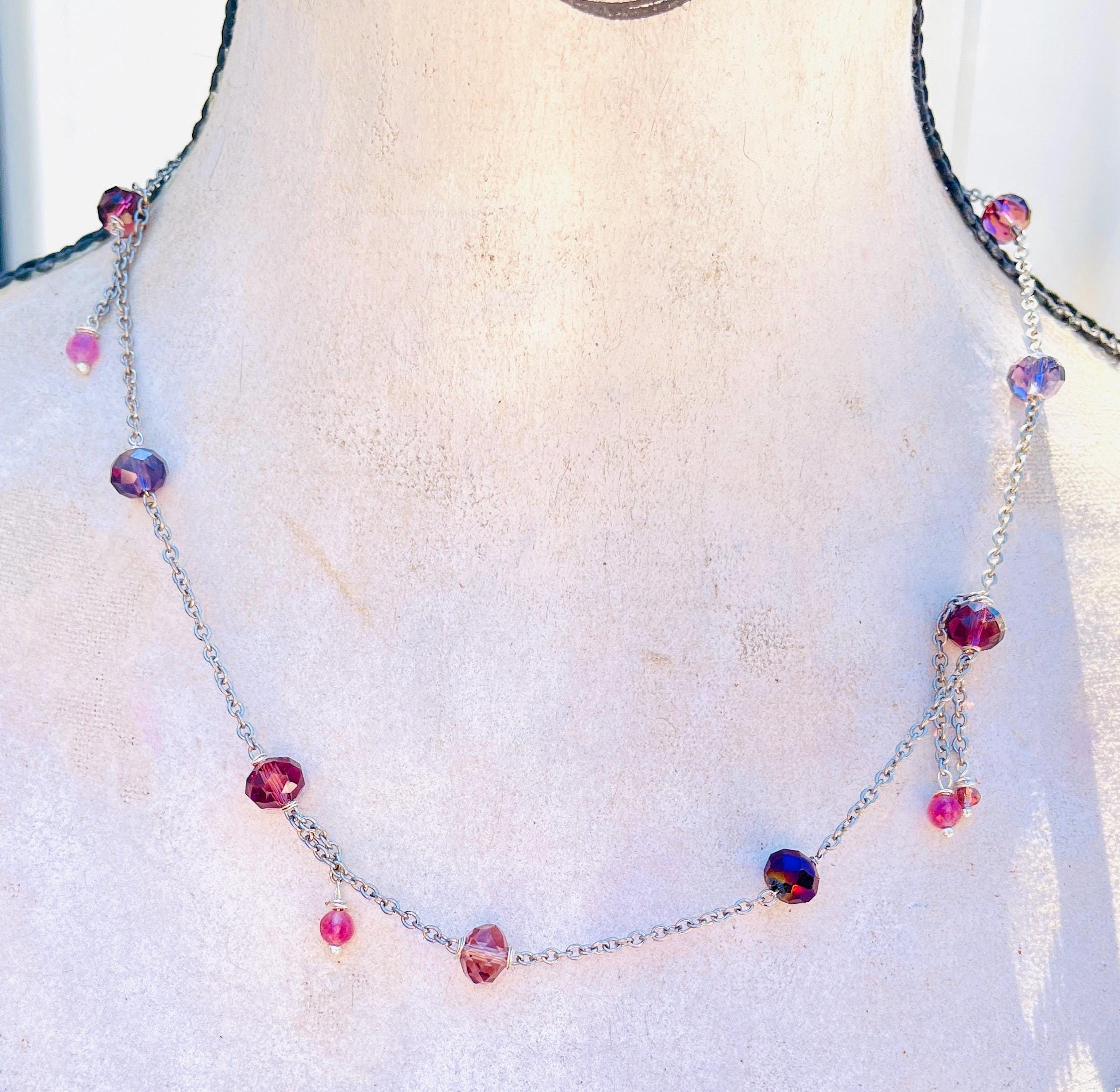 Handmade Sterling Silver long Amethyst Bead Necklace, or gold vermeil gemstone necklace - Image 6
