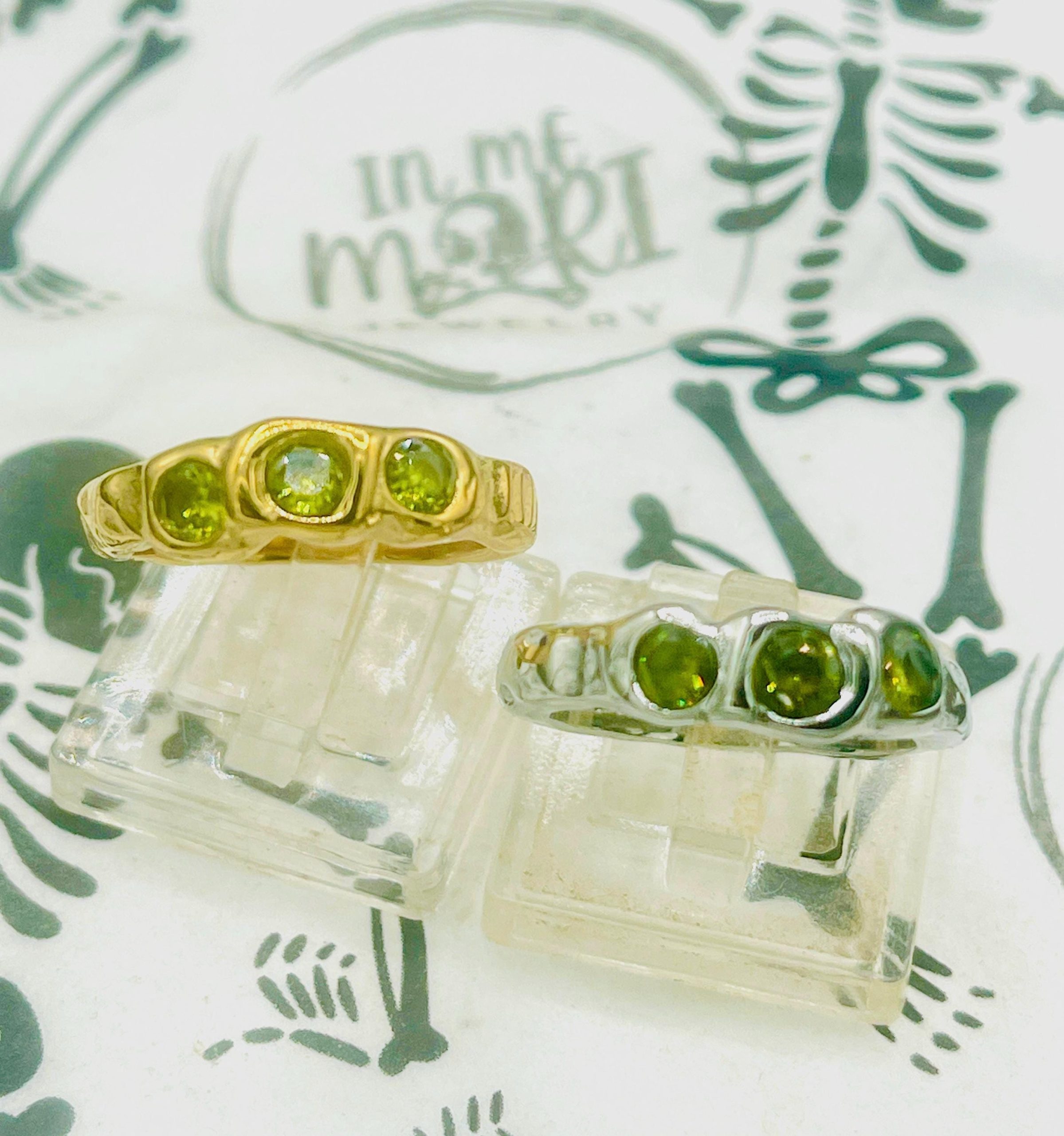 Green gemstone Ring: Organic 18K Gold, Faceted Green Stones, Artist Series - Image 6