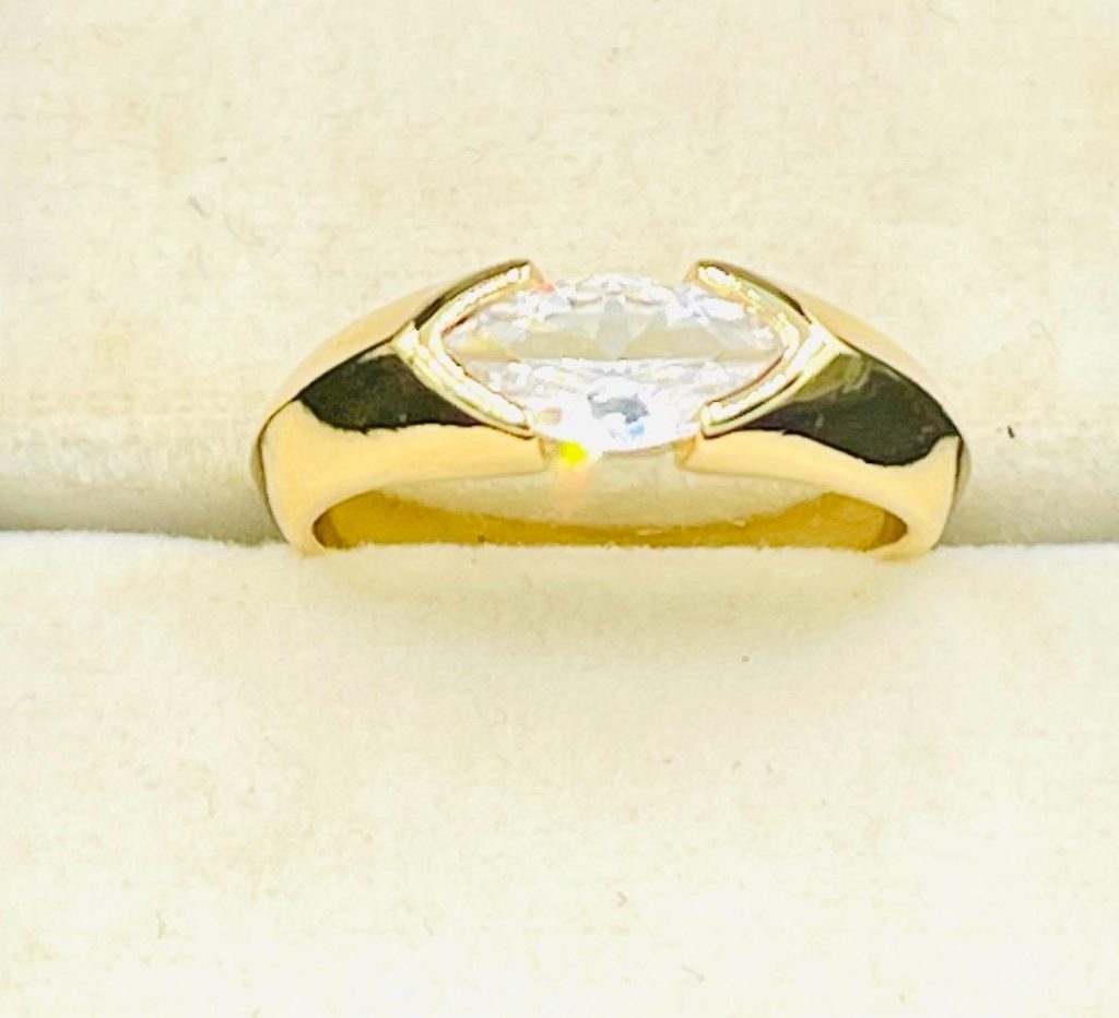 East to West marquis engagement vermeil Ring: Vintage 1 carat pear Band size 7 ring
