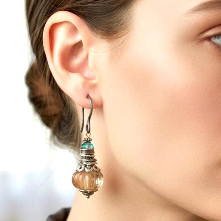 Citrine Quartz silver Drop Earrings, topaz and sterling earrings - Image 3