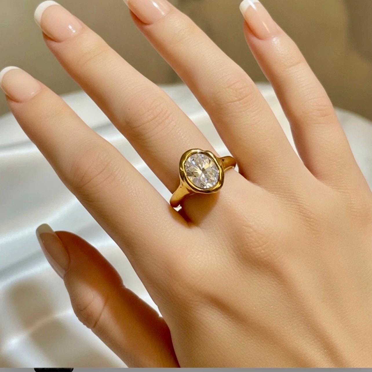 Quartz 18k Gold Lava Ring: Organic Large crystal lava yellow or white gold ring - Image 2