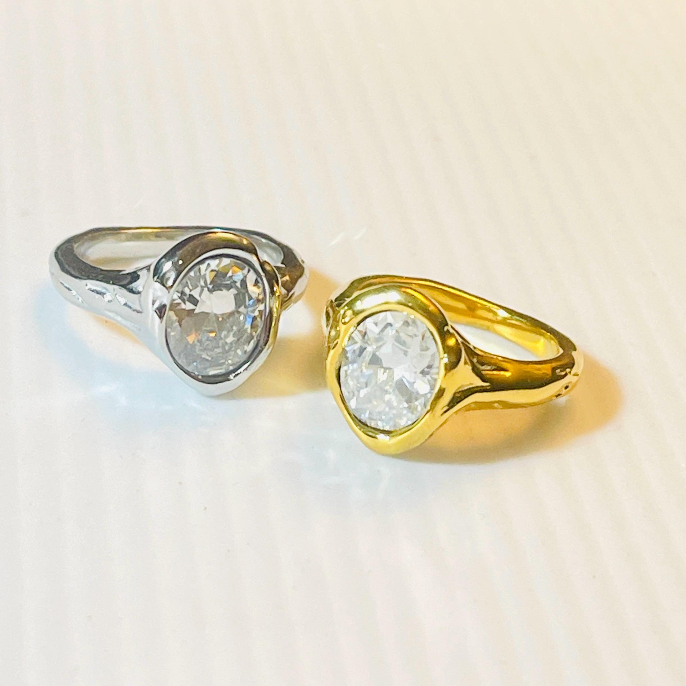 Quartz 18k Gold Lava Ring: Organic Large crystal lava yellow or white gold ring - Image 4