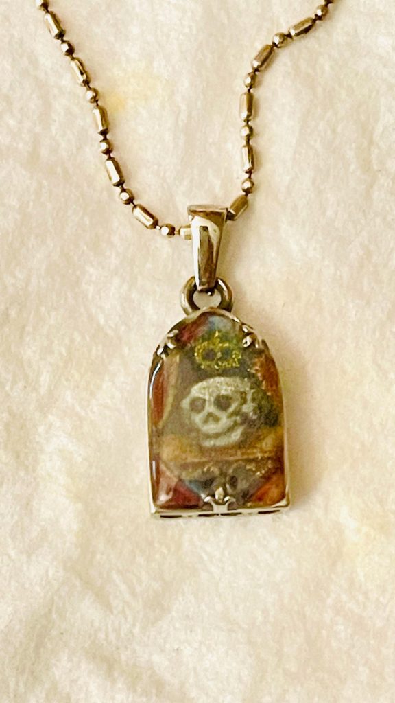 Victorian Memento Mori Skull Tombstone Pendant Sterling Silver Necklace