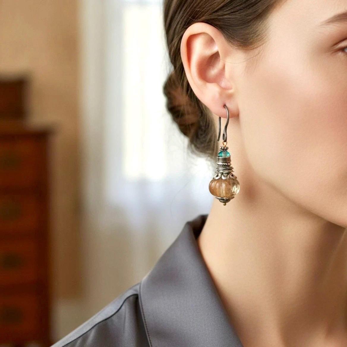 Citrine Quartz silver Drop Earrings, topaz and sterling earrings - Image 4
