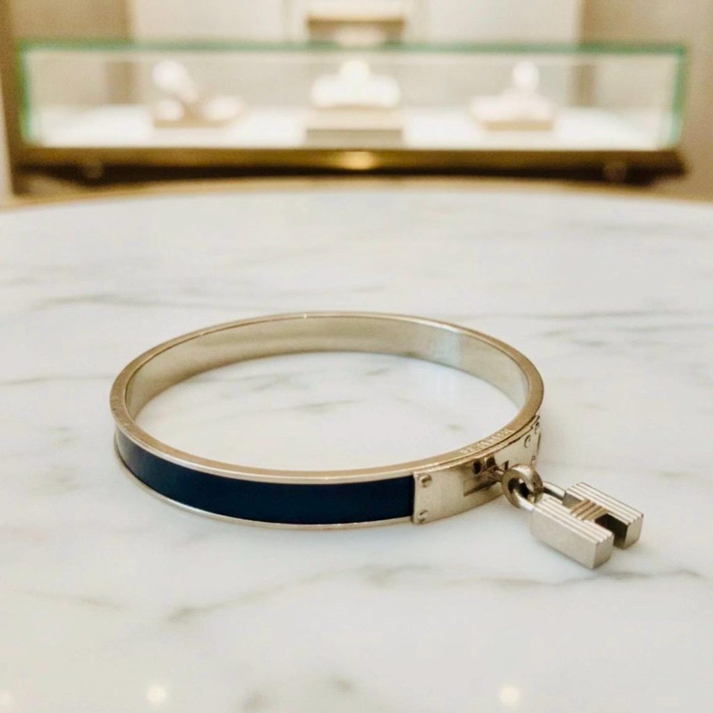 Hermes black and silver bangle bracelet