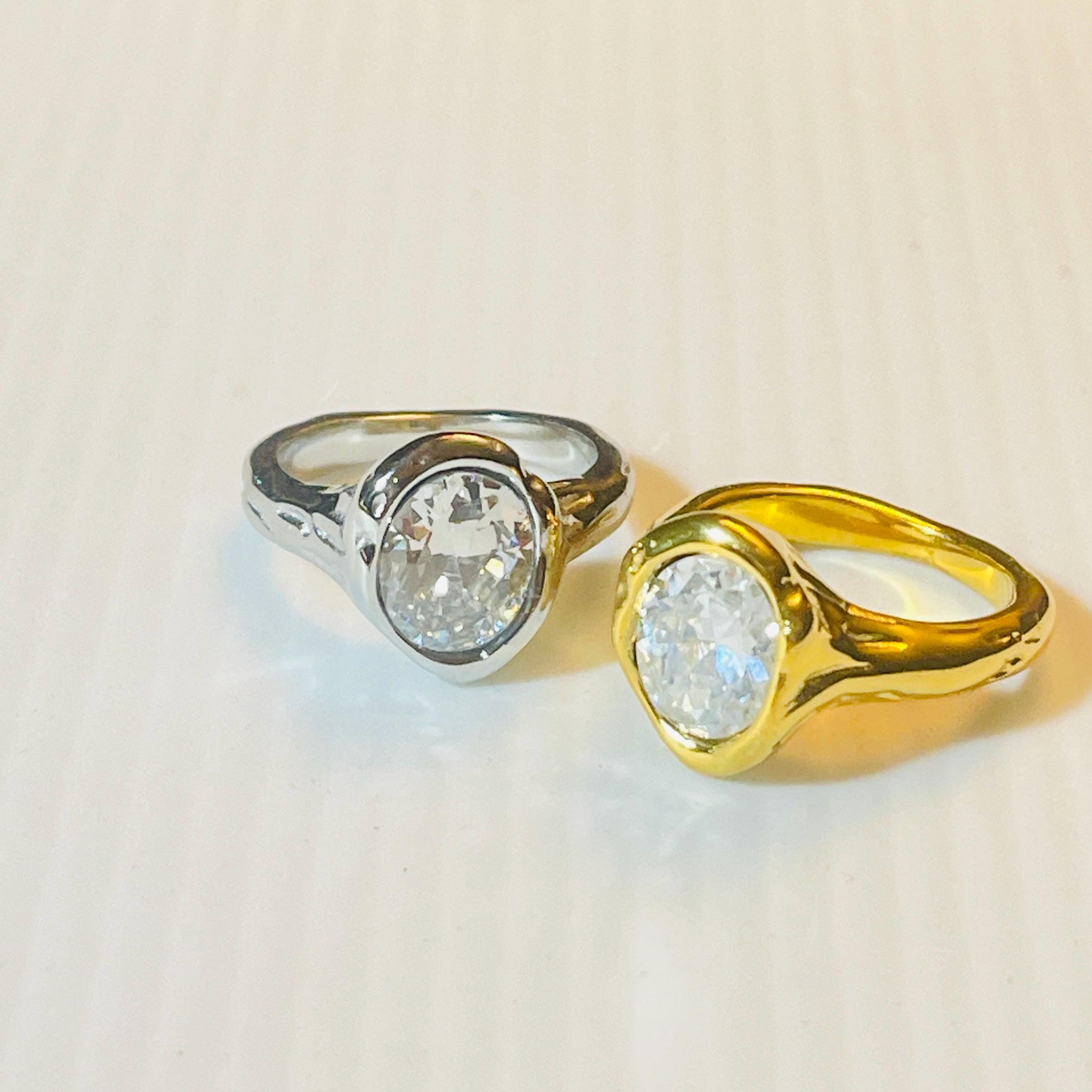 Quartz 18k Gold Lava Ring: Organic Large crystal lava yellow or white gold ring - Image 6